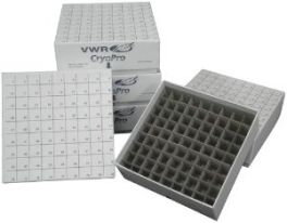 VWR 82007-162 2" Mechanical Cryogenic box, no drain slots, with grids, 81 cell divider, 13.2 x 13.2 x 5.1 cm, 1/EA