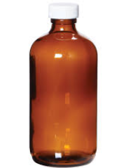 C&G Containers LAB004100000 Boston Round Glass Bottles, Amber, 4.2oz., White Cap, PTFE lined, Pre-cleaned & Certified, 24/CS