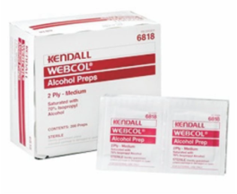 Covidien 6818 Webcol Alcohol Preps Medium, Two-ply nonwoven, 70% isopropyl alcohol, sterile, 200/BX