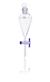 Kimble 29048T-500 KimCote KIMAX Pear-Shaped Squibb Separatory Funnel with Autoclavable PTFE Stopcock, 500mL, 4/CS
